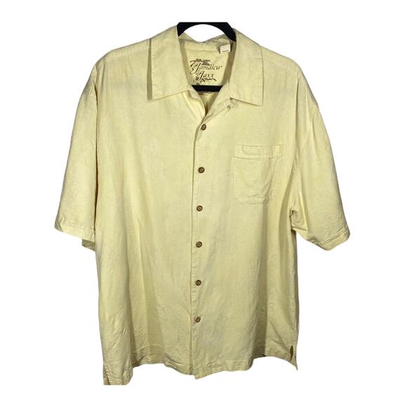 Jamaica Jaxx Other - Jamaica Jaxx Pineapples Tropical Leaves Button Down Shirt 100% Silk Yellow Sz XL